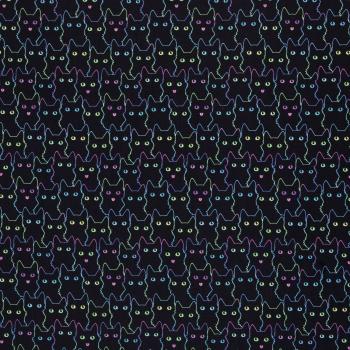 Baumwolldruck Bunte Katzen auf Schwarz von Swafing